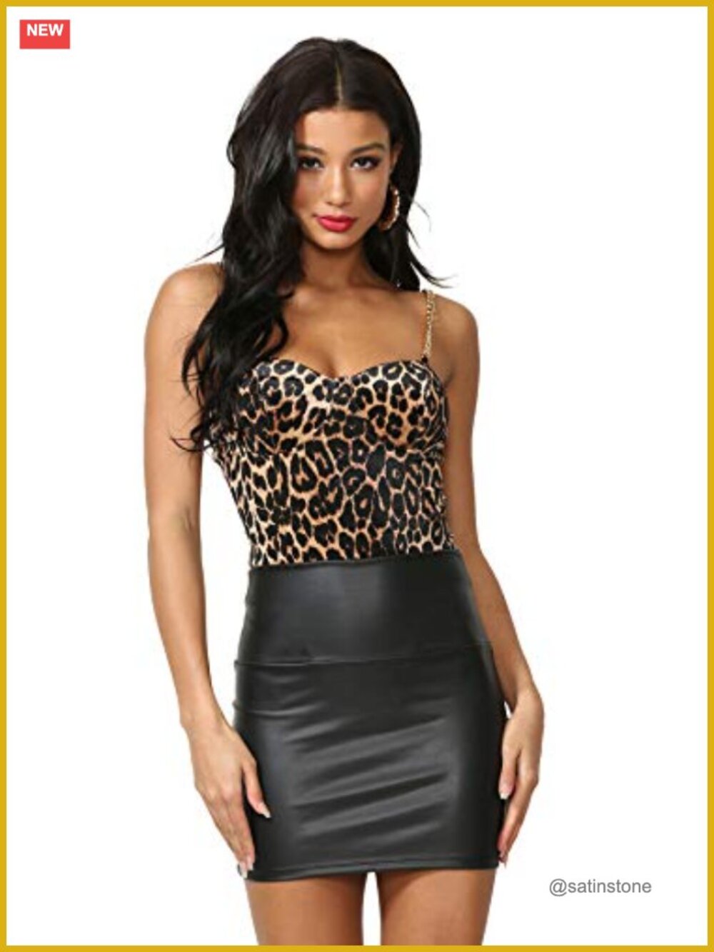 High Waist Faux Leather Mini Skirt - Stretchy Pull-On Skater Skirt, 24